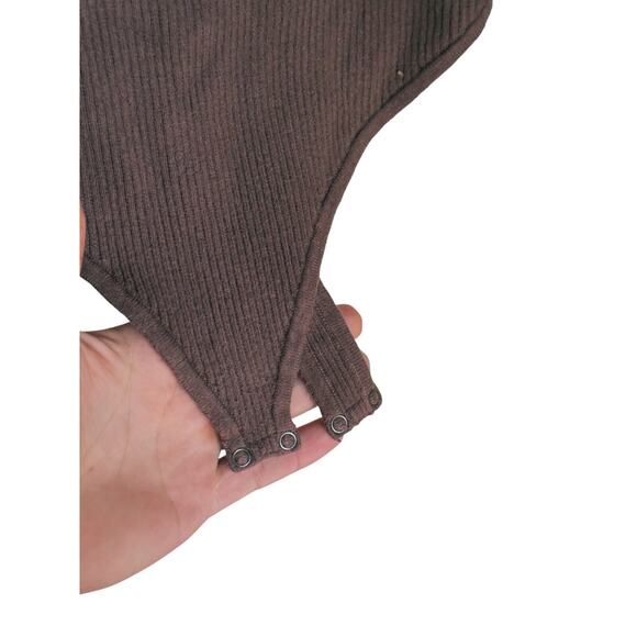 Abercrombie & Fitch Square Neck Ribbed Sweater Bodysuit Brown Medium Layer Fall - Picture 6 of 8